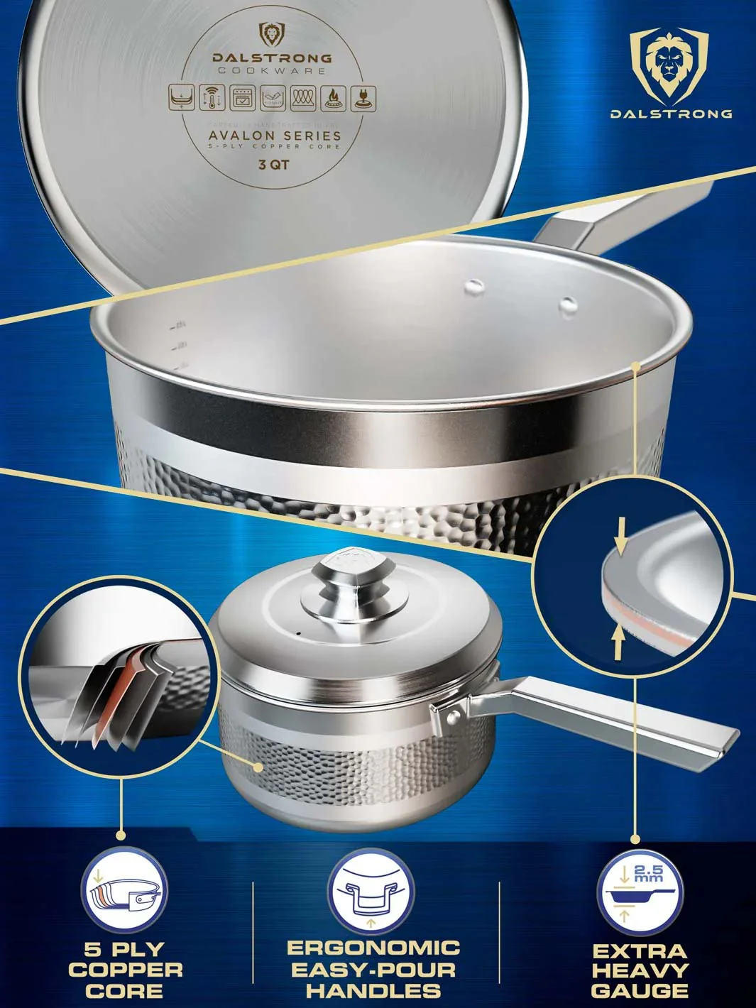 3 Quart Stock Pot | Hammered Finish Silver | Avalon Series | Dalstrong © - Image 6