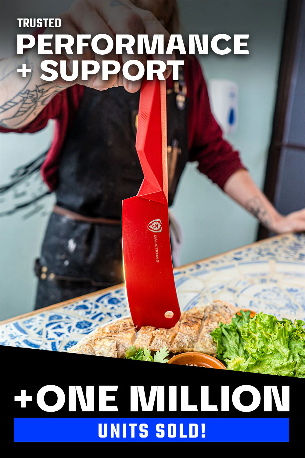 Chef & Cleaver Hybrid Knife 8" | The Crixus | Shadow Black Series | RED Edition | Dalstrong © - Image 6