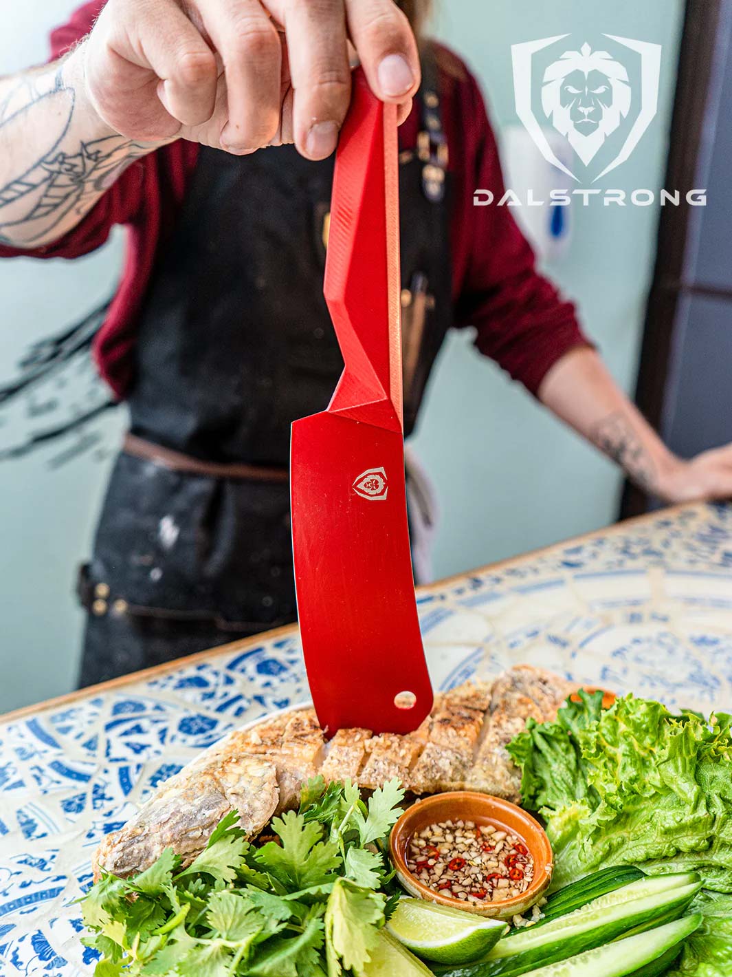 Chef & Cleaver Hybrid Knife 8" | The Crixus | Shadow Black Series | RED Edition | Dalstrong © - Image 7