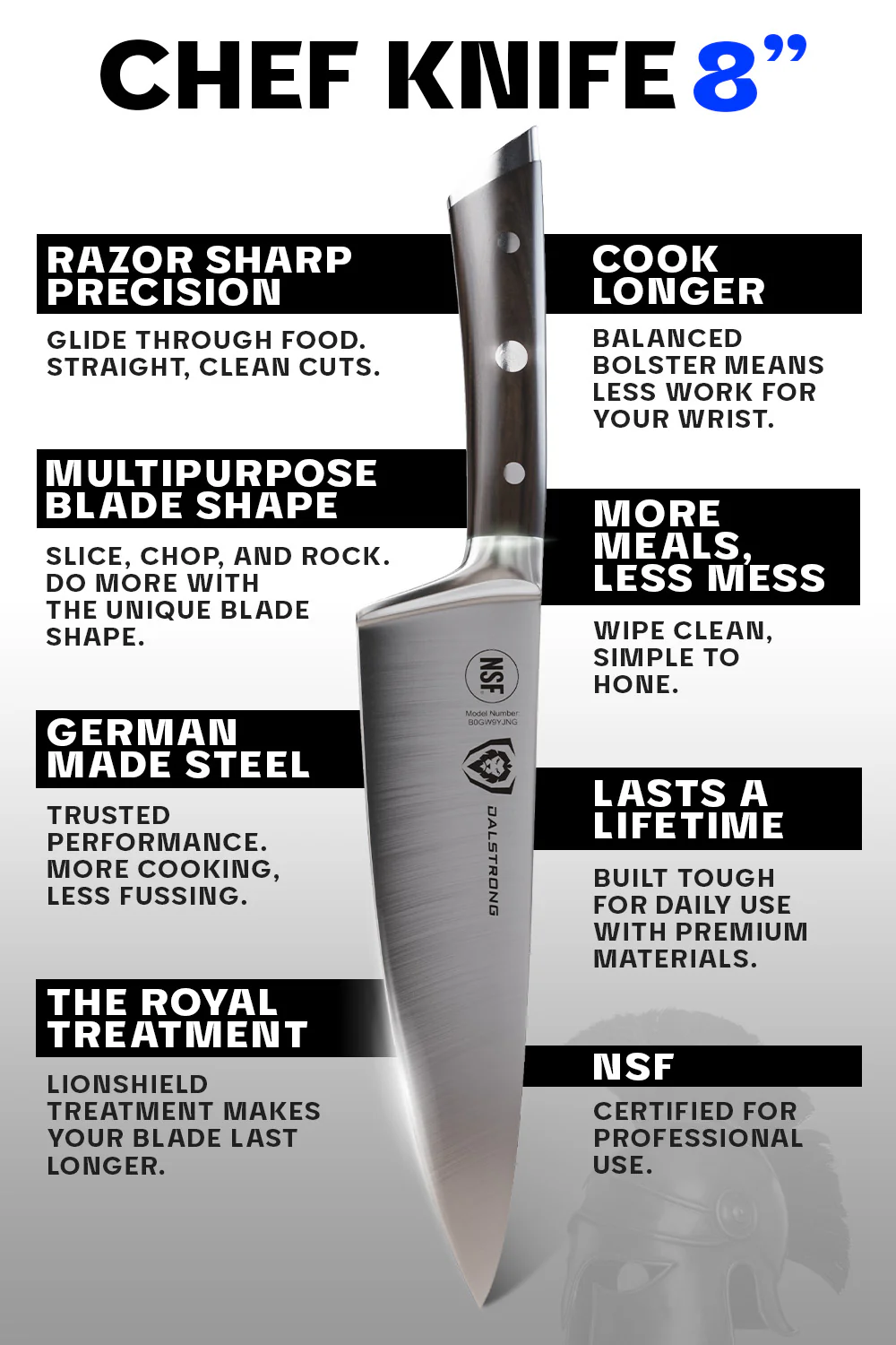 Chef Knife 8" | Faux Wood ABS Handle | Gladiator Series | NSF Certified | Dalstrong © - Image 5