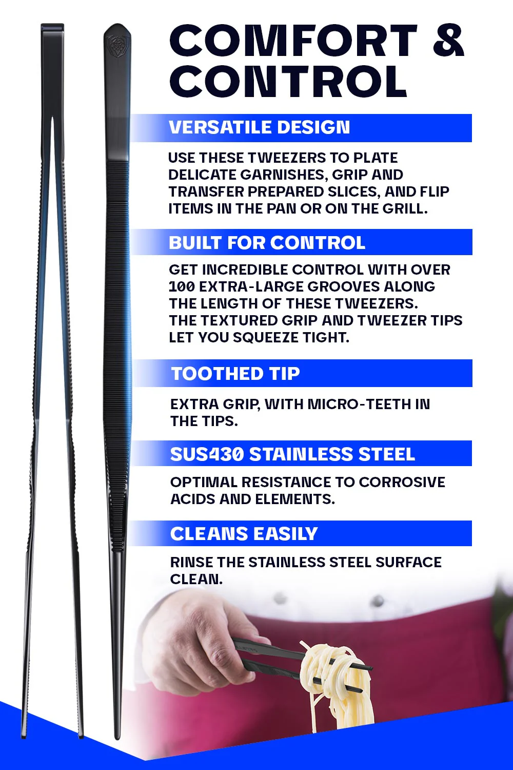 High-Precision Black Titanium Coated 12" | Professional Tweezers | Dalstrong © - Image 6