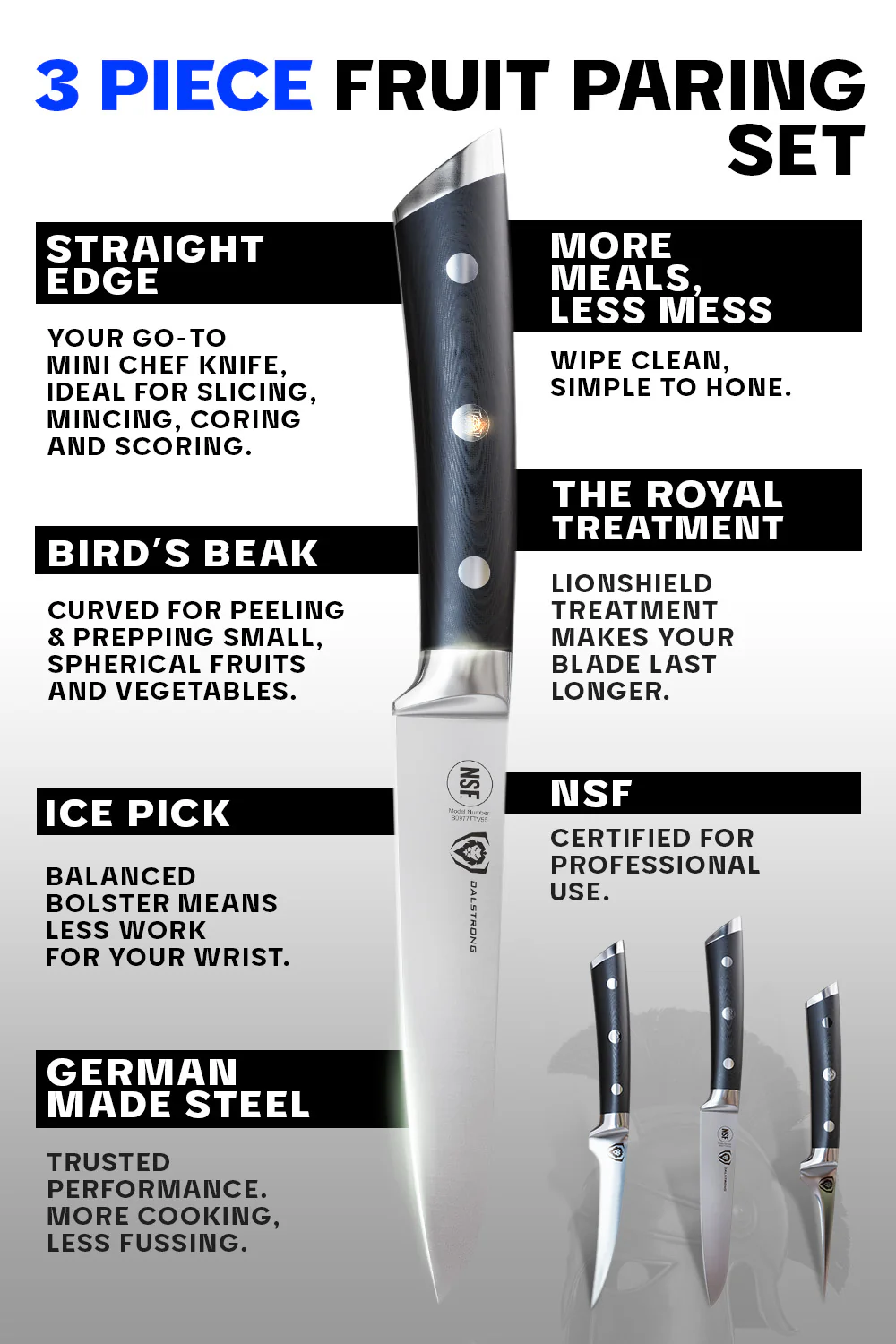 Fruit & Vegetable Paring Knife Set - 3 Piece | Gladiator Series ELITE | NSF Certified | Dalstrong © - Image 6