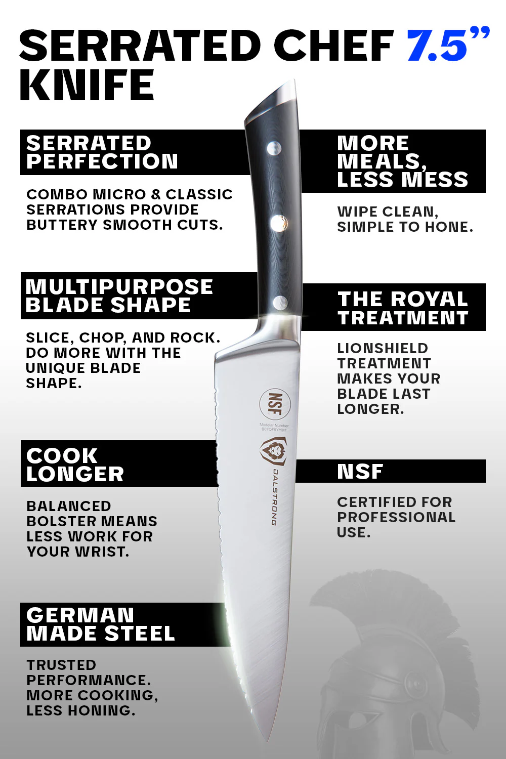 Serrated Chef Knife 7.5" | Gladiator Series | NSF Certified | Dalstrong © - Image 6