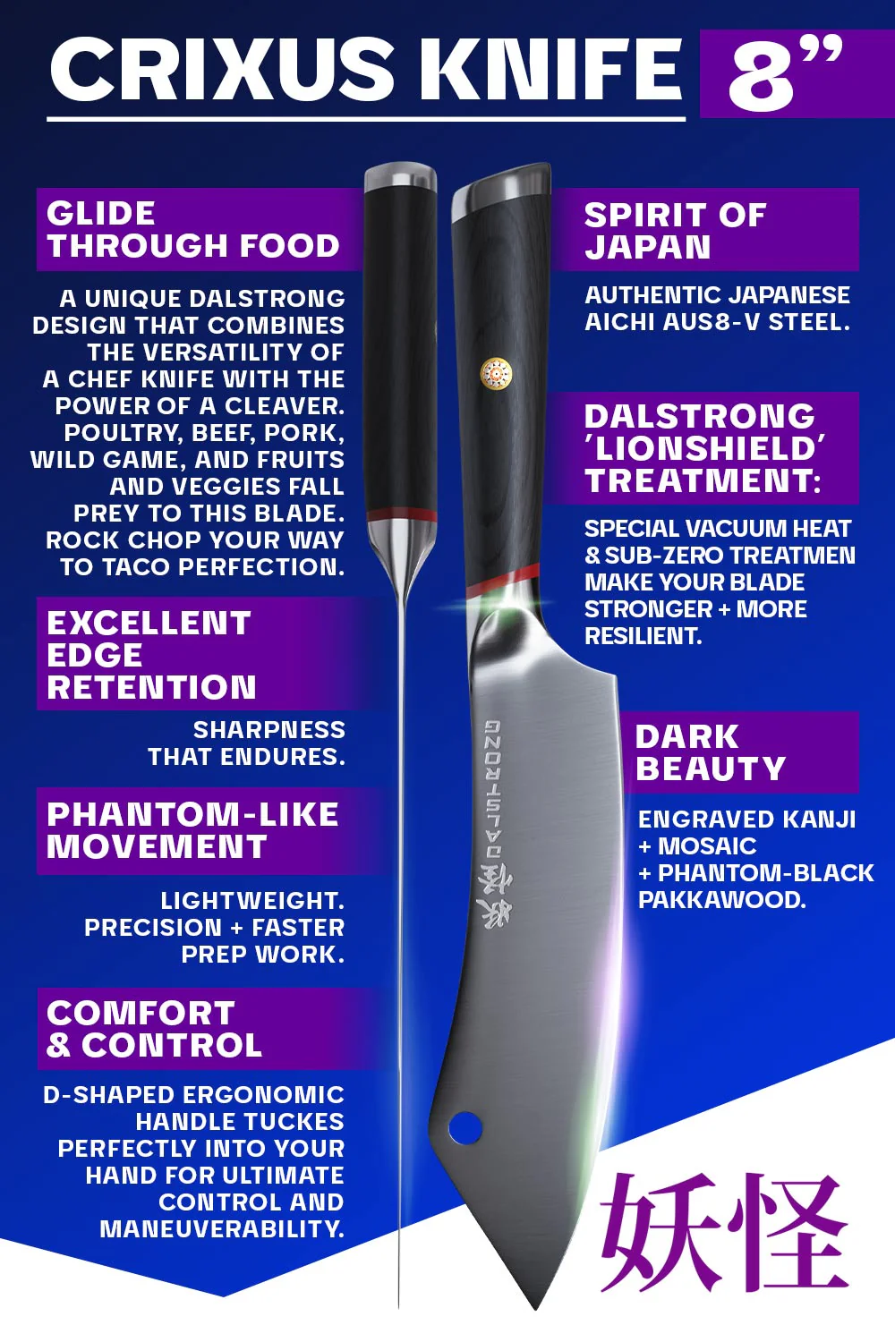 Chef & Cleaver Hybrid Knife 8" | Crixus | Phantom Series | Dalstrong © - Image 5