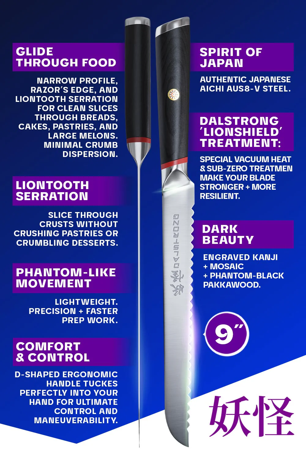 Serrated Bread Knife 9" | Phantom Series | Dalstrong © - Image 5