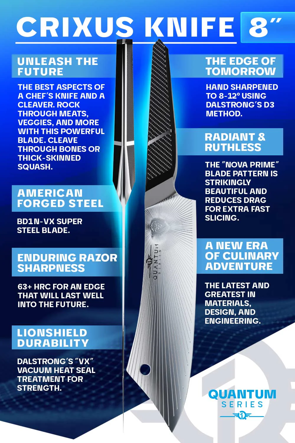 Chef & Cleaver Hybrid Knife 8" | Crixus | Quantum 1 Series | Dalstrong © - Image 5