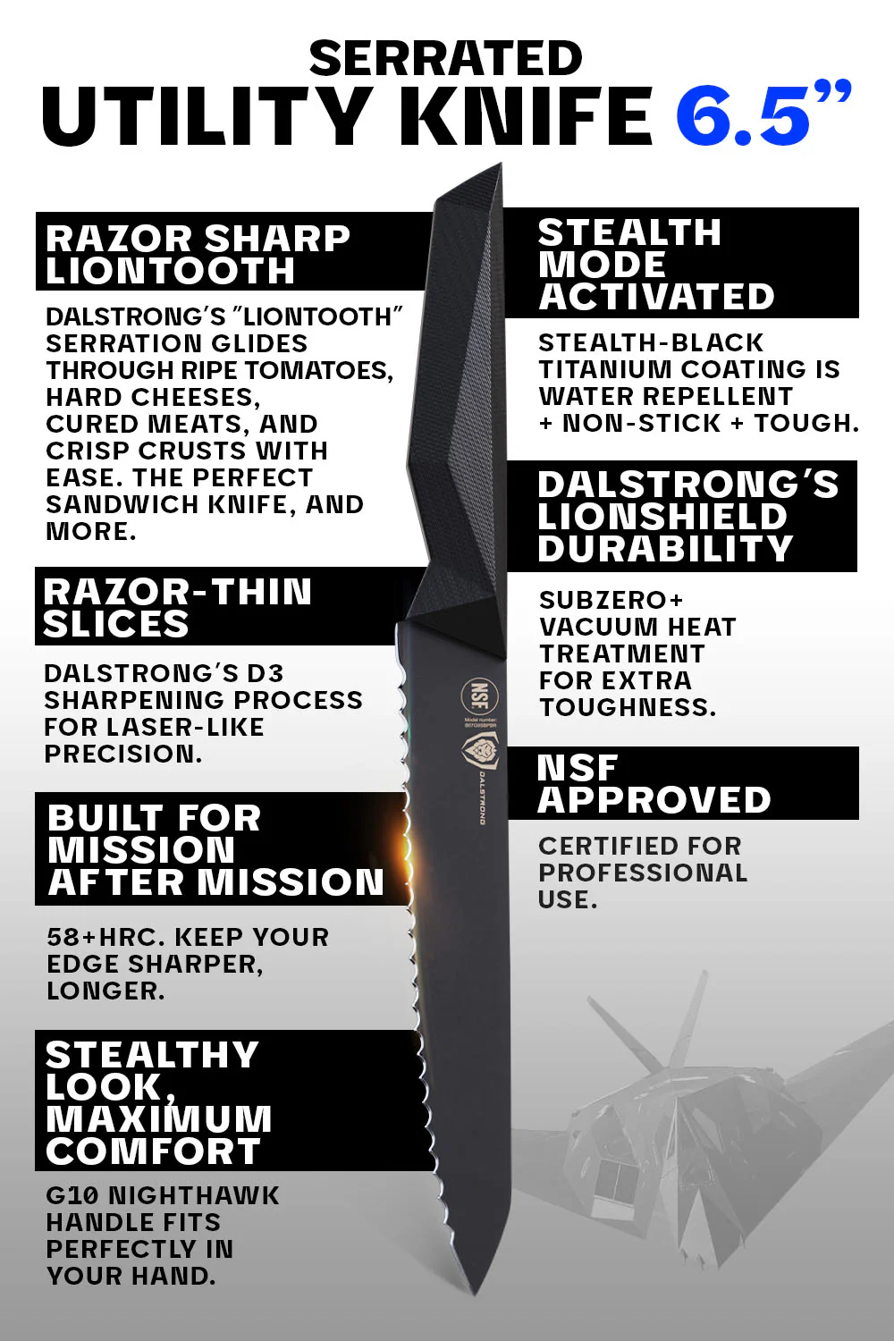 Serrated Utility Knife 6.5"  | Shadow Black Series | NSF Certified | Dalstrong © - Image 6