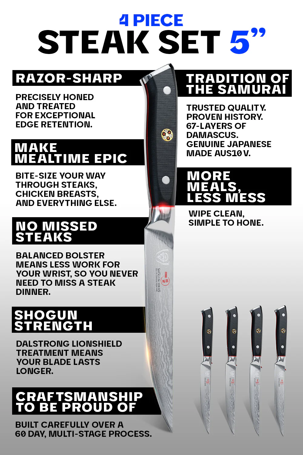 4 Piece Steak Knife Set | Shogun Series | ELITE | Dalstrong © - Image 5