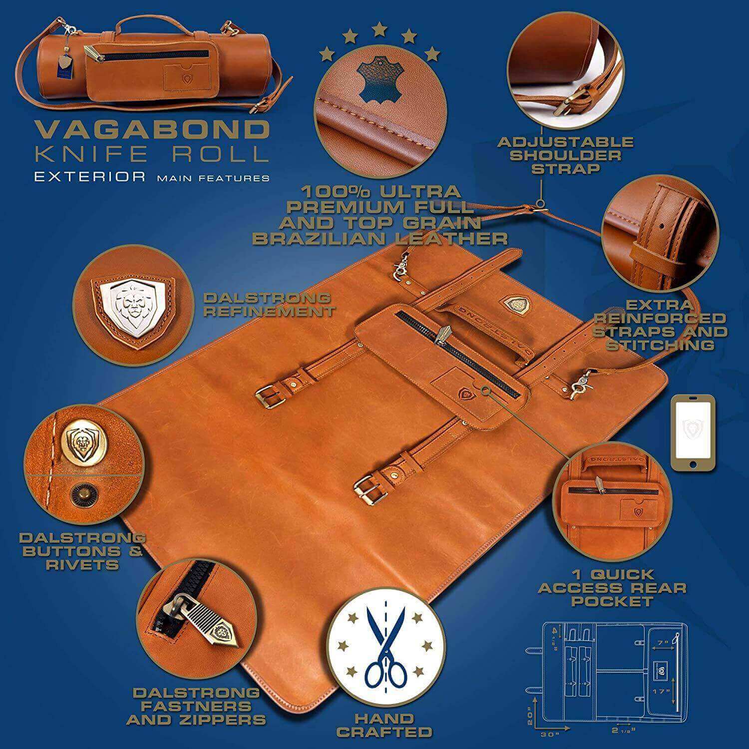California Brown | Full Grain Leather | Vagabond Knife Roll | Dalstrong © - Image 4