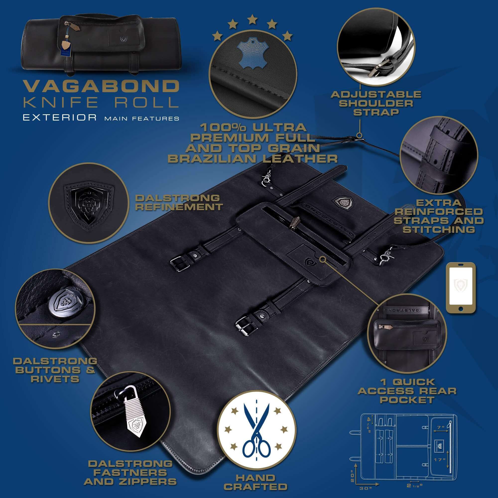 Midnight Black | Full Grain Leather | Vagabond Knife Roll | Dalstrong © - Image 3